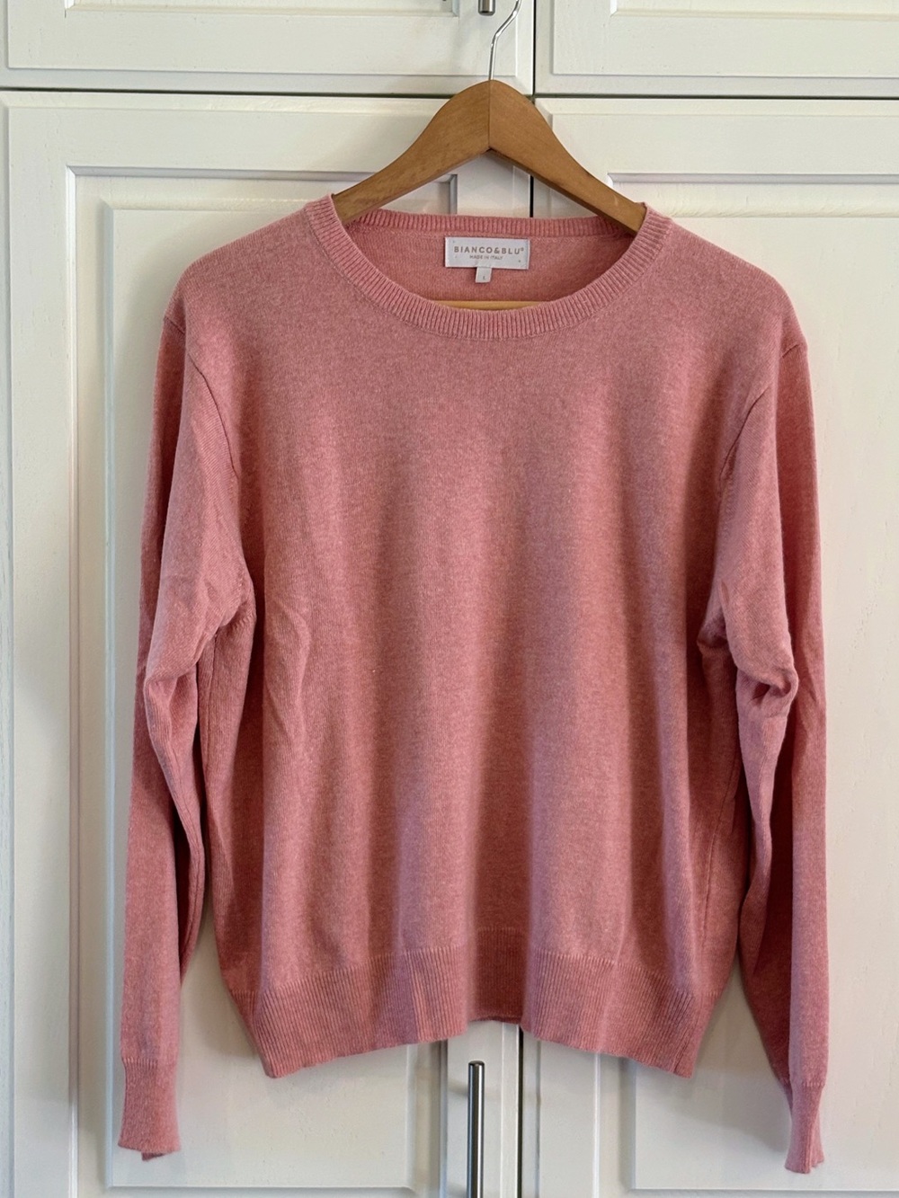 BIANCO & BLU Light Pink Italian Cashmere Crewneck sweater in size Large